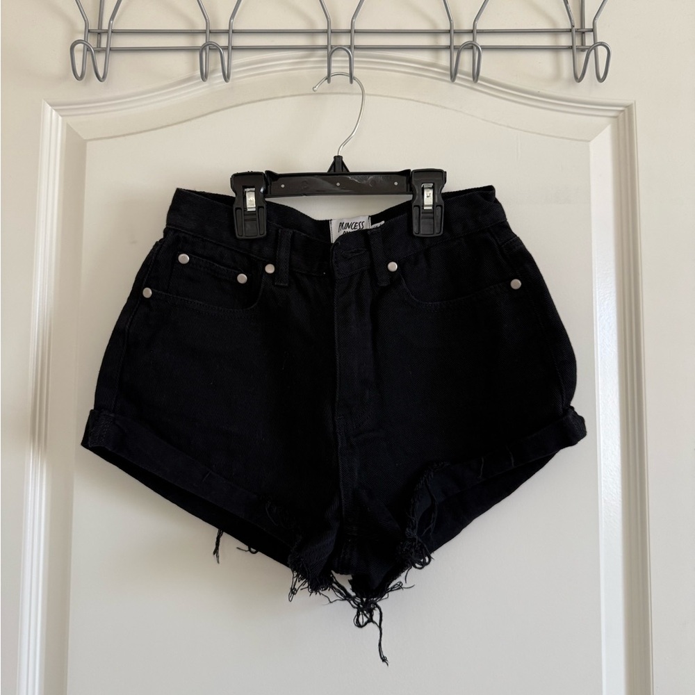 Princess Polly Black Denim Mini Shorts